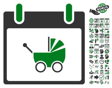 Bebek arabası takvim gün düz vektör simge Bonus ile