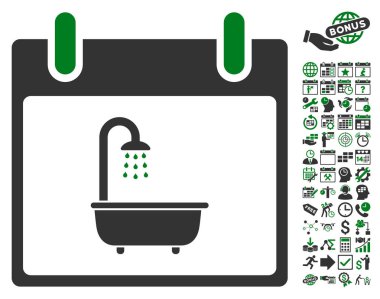 Bonus ile banyo takvim gün düz vektör simgesi