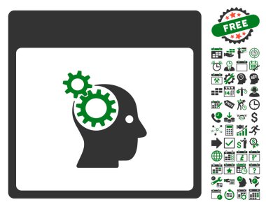 Beyin tekerlekler ile Bonus sayfa düz vektör simge takvim