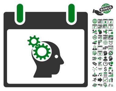 Bonus ile beyin Gears takvim gün düz vektör simgesi