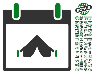 Bonus ile kamp takvim gün düz vektör simgesi