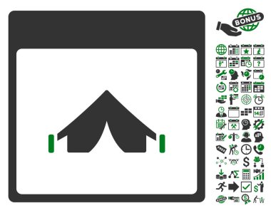 Bonus ile kamp takvimi sayfa düz vektör simgesi