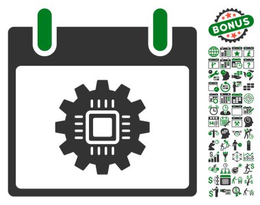 Bonus ile çip dişli takvim gün düz vektör simgesi