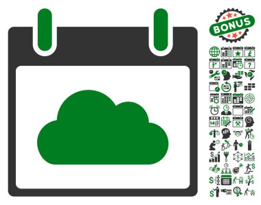 Bonus ile bulut takvim gün düz vektör simgesi