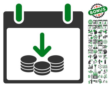 Bonus ile paralar gelir takvim gün düz vektör simgesi