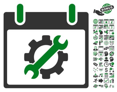 Yapılandırma araçları takvim gün düz vektör simge Bonus ile