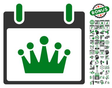 Bonus ile taç takvim gün düz vektör simgesi