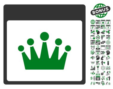 Bonus ile taç takvim sayfa düz vektör simgesi