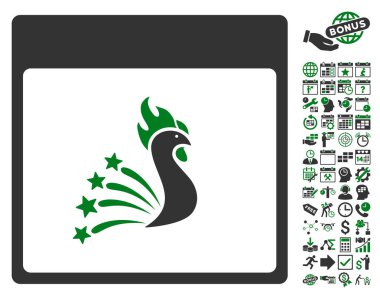 Bonus ile şenlikli horoz takvim sayfa düz vektör simgesi