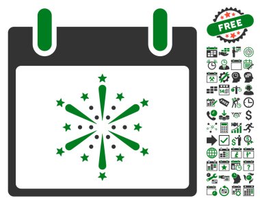 Bonus ile havai fişek patlama takvim gün düz vektör simgesi