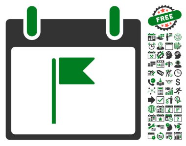 Bayrak takvim gün düz vektör simgesi Bonus ile