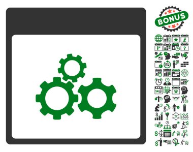 Mekanik vites ile Bonus sayfa düz vektör simge takvim