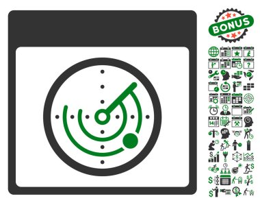 Bonus ile radar takvim sayfa düz vektör simgesi