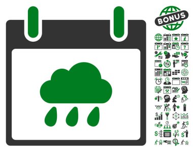 Yağmur bulutu takvim gün düz vektör simge Bonus ile
