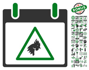 Takvim gün düz vektör simge Bonus ile uyarı horoz