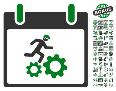 Bonus ile çalışan işçi takvim gün düz vektör simgesi