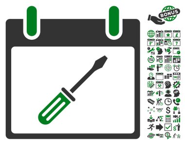 Tornavida takvim gün düz vektör simge Bonus ile ayarlama