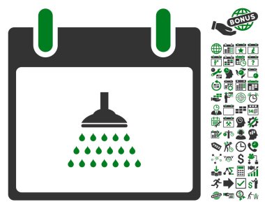 Bonus ile duş takvim gün düz vektör simgesi
