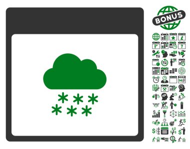 Bonus ile kar bulut takvim sayfa düz vektör simgesi