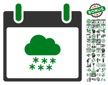 Bonus ile kar bulut takvim gün düz vektör simgesi