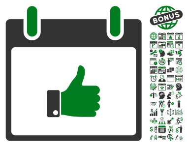 El takvim gün düz vektör simgesi Bonus ile yukarı başparmak