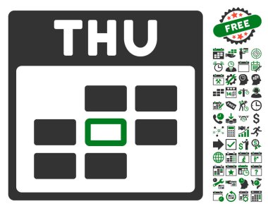 Bonus ile Perşembe takvim kılavuz düz vektör simgesi