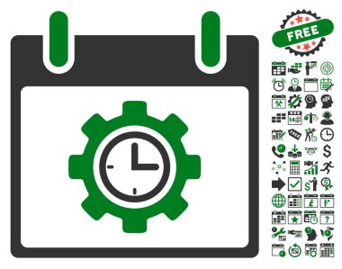 Bonus ile zaman dişli takvim gün düz vektör simgesi