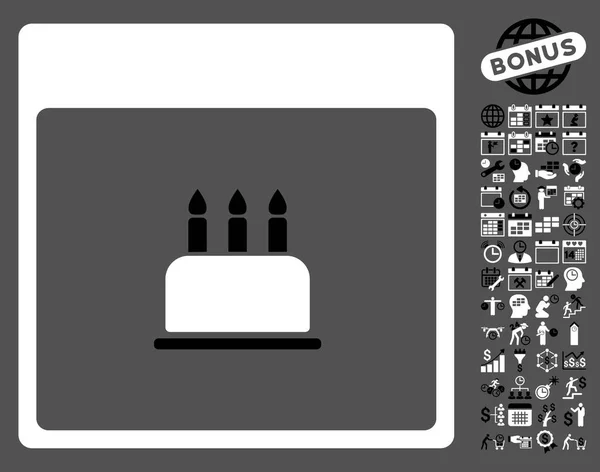 ボーナスと誕生日ケーキ カレンダー ページ フラット ベクトル アイコン — ストックベクタ