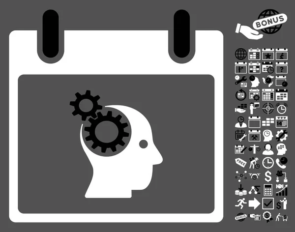 Icône vectorielle plate de jour de calendrier d'engrenages de cerveau avec le boni — Image vectorielle