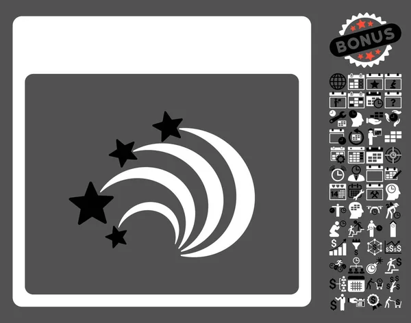 Feestelijke Fireworks kalender pagina platte Vector Icon met Bonus — Stockvector