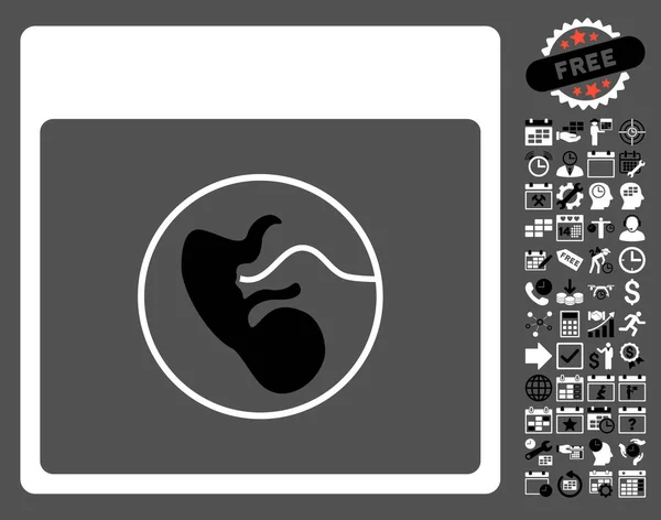 Icône vectorielle plate de page de calendrier d'embryon humain avec le boni — Image vectorielle
