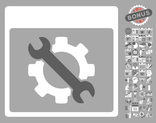 Inställningar verktyg Kalender sida platt vektor ikonen med Bonus — Stock vektor