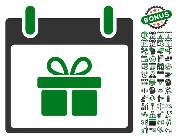 Caja de regalo Calendario Día Vector plano icono con bono — Archivo Imágenes Vectoriales