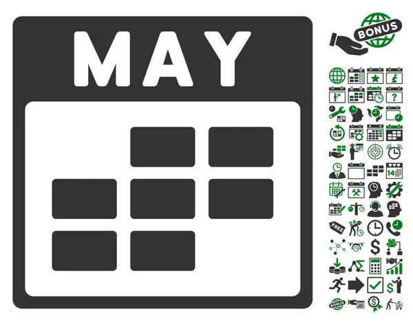 Május Calendar rács lapos Vector Icon bónusz — Stock Vector