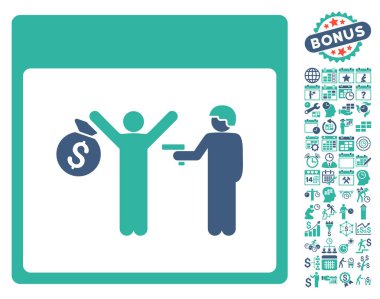 Bonus ile tutuklama takvim sayfa düz vektör simgesi