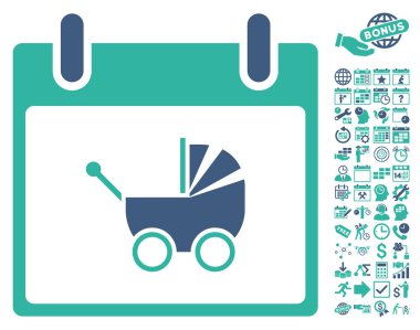 Bebek arabası takvim gün düz vektör simge Bonus ile