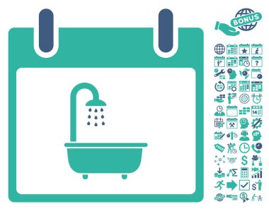 Bonus ile banyo takvim gün düz vektör simgesi
