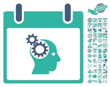 Bonus ile beyin Gears takvim gün düz vektör simgesi