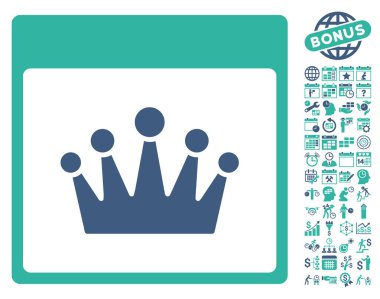 Bonus ile taç takvim sayfa düz vektör simgesi