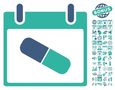 Bonus ile uyuşturucu hap takvim gün düz vektör simgesi