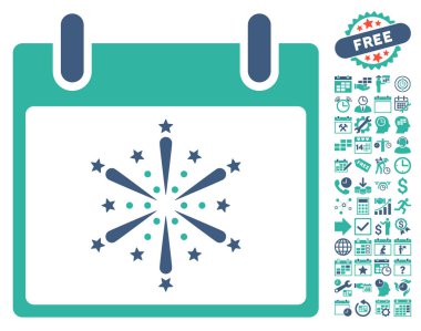 Bonus ile havai fişek patlama takvim gün düz vektör simgesi