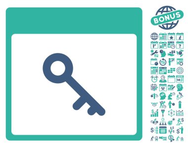 Bonus ile anahtar takvim sayfa düz vektör simgesi