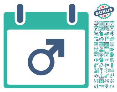 Bonus ile Mars erkek sembol takvim gün düz vektör simgesi