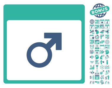 Bonus ile Mars erkek sembol takvim sayfa düz vektör simgesi