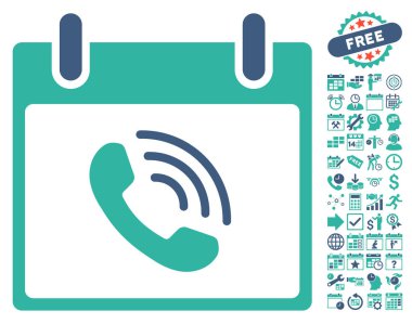 Bonus ile telefon görüşmesi takvim gün düz vektör simgesi