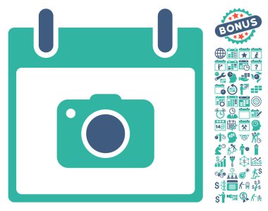 Fotoğraf kamera takvim gün düz vektör simgesi Bonus ile