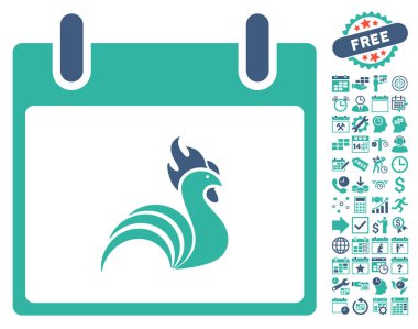 Bonus ile horoz takvim gün düz vektör simgesi