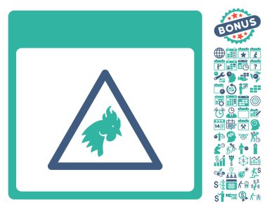 Bonus ile horoz tehlike takvim sayfa düz vektör simgesi