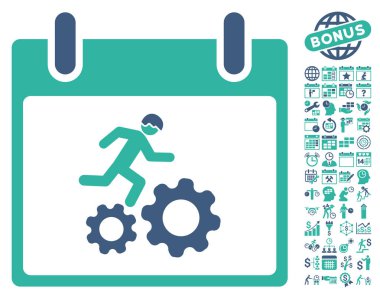 Bonus ile çalışan işçi takvim gün düz vektör simgesi