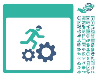 Bonus ile çalışan işçi takvim sayfa düz vektör simgesi